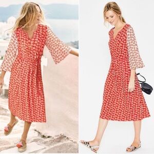 Boden Red & White Jersey Midi Dress with Tie